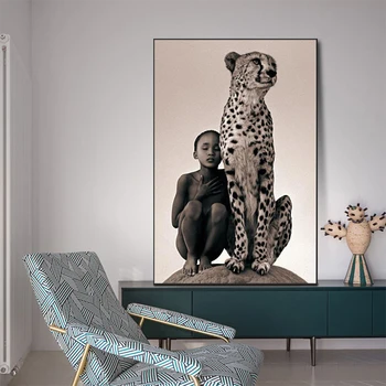 Poiss ja Gepard Lõuendile Maali Metsik Aafrika Loomade Plakatid ja Pildid Seina Art Pilt elutuba Home Decor Cuadros