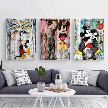 Street Graffiti Disney Plakatid ja Pildid Naljakas Miki Donald Duck Lõuendile Maali Seina Pilte Kaasaegne Lõuend elutuba