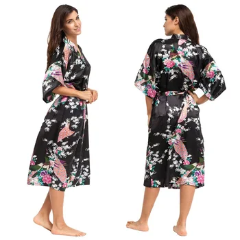 Õie Kimono satiin pikk rüü pulmad pruudi poole kingitus rüü lady night kleit sleepwear vann rüü