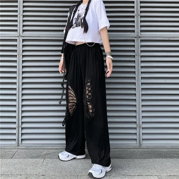 Mõõdus Liblikas Õõnes Välja Streetwear Pikad Püksid Naiste Korea Gooti Pant Harajuku Esteetiline Kõrge Vöökoht Naiste Püksid