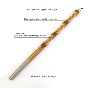 50 pces 1.0/1.5/2.0/2.5/3.0 mm Broca de aço de alta velocidade da torção de titânio revestido hss broca carpintaria ferramentas m