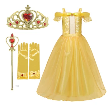 Kuldne Belle Kleit Lapsed Cosplay Kostüüm Tüdruk Printsess Kleit Tüdrukute Lumi Valge Rolli Mängida Kleit Kaunitar ja Koletis Riided