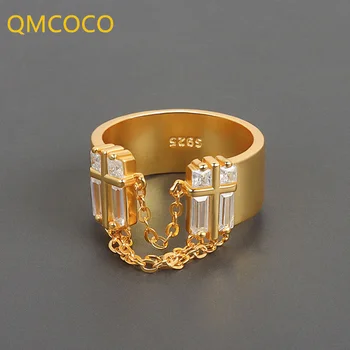 QMCOCO Uus Jaapani-korea INS Stiilis Disain Lihtne Tsirkoon Kett Tutt Temperament Avatud Reguleeritav 925 Hõbe Naiste Lai Ring