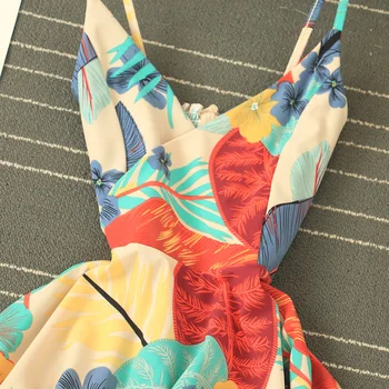 Suvel Bohemian Prindi Beach Kleit Seksikas Naiste Sügav V-kaelus Avatud Tagasi Kõrge Vöökoht Spagetid Rihm Kleidid 2020 Vabaaja Mini Kleit