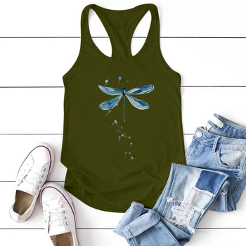 Sinine Dragonfly Prindi Naiste Tank Eesotsas Suvel O-kaeluse Varrukateta Vabaaja Tee Särk Harajuku Tank Eesotsas Särk Naiste Streetwear