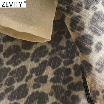Zevity Naiste Vintage Lace Up O Kaela Leopard Printida Sifonki Mini Kleit Särk Naiste Stiilne Volt Ruffles Casual Poole Vestido DS8151