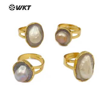 WT-R337 Uus!!! magevee pärl Ring valge pärl kulla galvaniseeritud Ringi naiste Ehted reguleeritav Rõngad