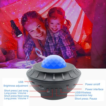 LED Projektor Star Night Light Galaxy Tähine Öö Lambi Ookeani Laine Projektor Koos Muusikat Bluetooth Kõlar Kaugjuhtimispult Kid