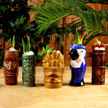 5 Stiilis Keraamilised Tiki Kruus 400ml Hawaii Nägu Tiki Tass Käepide Kuju Tiki Cup Trummel Veini Cup Kokteil, Õlu Warrior Drinkware