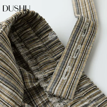 DUSHU Pluss suurus pikk ruuduline-line seelik Naiste kevad-suvel vintage suspender seelik Naine elegantne kõrge vöökoht elastne seelik 2021