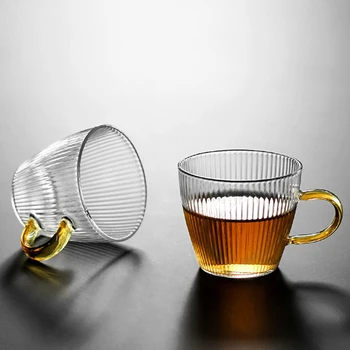 1 Klaas Piima Tee Tassi Läbipaistev Klaas Veini Jaapani Vertikaalne Muster Cup Naiste Joomine Cup Kodus Väike Kohvi Joomine Cup