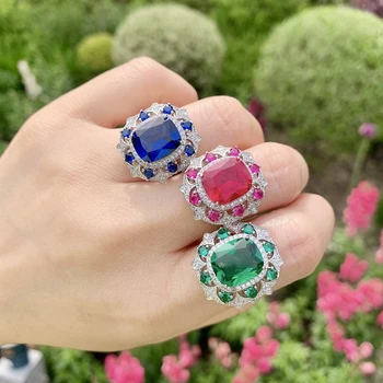 Shipei Luksus 925 Sterling Hõbe Emerald Ruby, Sapphire Gemstone Trahvi Ehteid Pool Reguleeritav Vintage Hyperbole Ringi Hulgimüük