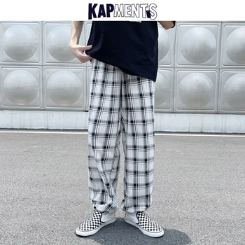 KAPMENTS Meeste Ruuduline Harajuku Vintage Y2k Kpop Joggers Püksid 2021 Mens Põhjuslik Jaapani Streetwear Sweatpants Mees Hip-Hop Püksid 5XL