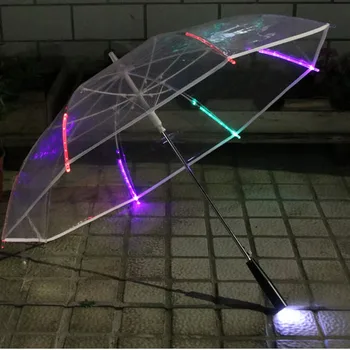 LED Light Läbipaistev Unbrella Keskkonna-Särav Kingitus Hõõguv Vihma Isiku Tegevuse rekvisiidid Pikk Käepide Vihma