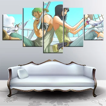 Home Decor Magamistoaga Lõuend Print Roronoa Zoro Ja Nico Robi Pildid 5 Tükki, Üks Töö Maali Seina Art Anime Plakateid Raamistik
