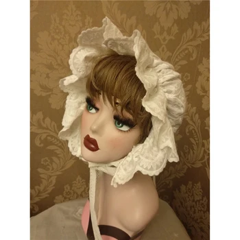 3 Värvi Reguleeritav Lolita Kapoti Ruffled Müts Keskaja Vintage Neiu Cosplay Naised, Tüdrukud Kõrvits Sweet Cotton ühise Põllumajanduspoliitika Pits-up Rihmad