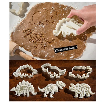 6-osaline 3D Dinosaurus Biskviit Hallituse Lõikur Set Bakeware Dinosaurus Biskviit Reljeef Hallituse Köök Magustoit Küpsetamine Kook Hallituse