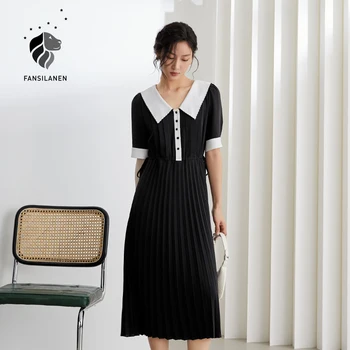 FANSILANEN Office Lady prantsuse Plisseeritud Kleit Naiste Suvel 2021 Uus-Line Square Krae Pikk Must Kleit Kleit Naine