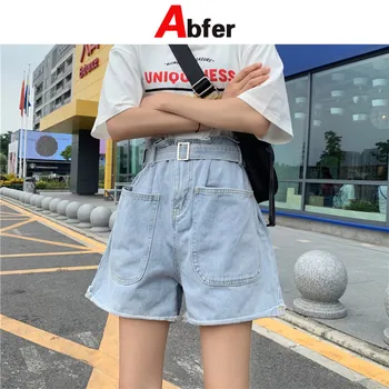 Abfer 2021 Suvel korea Stiilis Kõrge Vöökoht Pits-up Denim lühikesed Püksid Naistele Tiivad Kottis Teksad Streetwear Lai Jalg Püksid Kpop Pluss Suurus