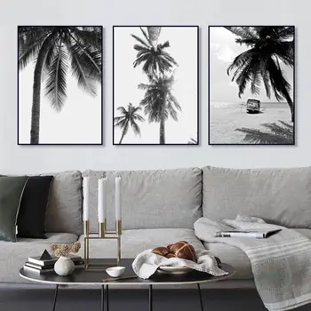 Troopiline Maastik Plakat Must Valge Minimalistlik Seina Pilt Beach Lõuendile Maali Nordic Palm Tree Prindi Art Home Decor