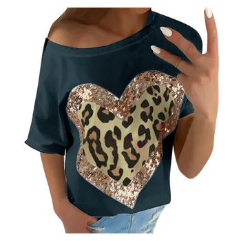 2021 Uus Naiste riietus ümber Kaela Armastus peep varba kingad Leopard T-särk, Lühikesed Varrukad Streetwear Ei ole lihtne klapp blusas y camisas