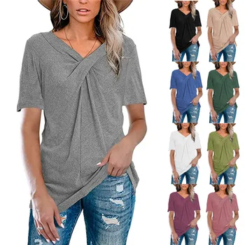 2021 seksikas v-kaelus tops naiste mood (solid color cross sõlm suvel tops naiste vintage lahti casual T-särk esteetiline riided