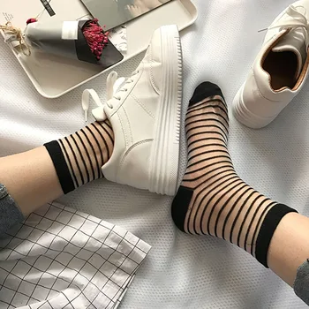 Hipster Harajuku Pahkluu Daamid Sokid Naiste Mood Läbipaistev Triip Lühike Naiste Suvine Naiste Sokid Suve Must-Valged Sokid
