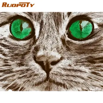 RUOPOTY Värvide Numbrid Komplektid Täiskasvanutele Roheliste Silmadega Kass Loomade Pilt Käsitöö 60x75cm Raamitud Lõuendile Home Decor Kunsti