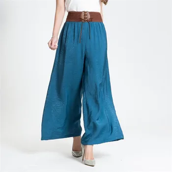 2019 Suvel õhuke Lai Jalg Püksid Naiste prairie stiilne Vintage Bohemia Elegantsed Püksid Pluss Suurus M-5XL 6XL 7XL lai jalg püksid