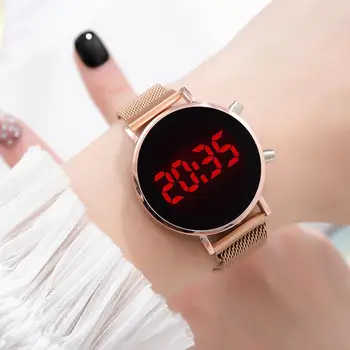 Uus Mood Naiste Käekella Touch Ekraan LED Kellad Magnet Võrgusilma Vöö Naine Watch Elektrooniline Kell Digital Käekellad Kingitus