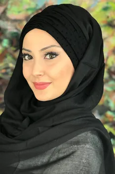 Uus Mood 2021 Moslemi Hijab Islami Riided Turban Naiste Müts Kevad-Suvisel Hooajal Sall Musta Laiguline Kroogitud Salli Valmis