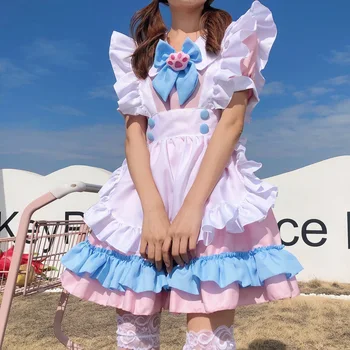 Naiste Neiu Riided Anime Armas Kass Roosa Sinine Pitsiline Põll Kassi Käpa Lolita Kleit Cosplay Kostüüm Täielik Komplekt Pluss Suurus 4xl Gooti Lolita