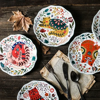 8 Tolli Keraamiline Õhtusöök Plaadid Jaapani Käsitsi maalitud Peace Kassi Plaat Loominguline, Värvikas Leibkonna Nõud Dinnerware Lauanõud