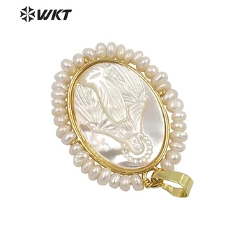 WT-JP253 WKT Uus kuum 18k tõeline kuld bezel käsitsi valmistatud pärl traat pakitud ema Jeesuse Kristuse Virgen Marias ripats kest