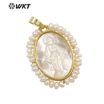 WT-JP253 WKT Uus kuum 18k tõeline kuld bezel käsitsi valmistatud pärl traat pakitud ema Jeesuse Kristuse Virgen Marias ripats kest