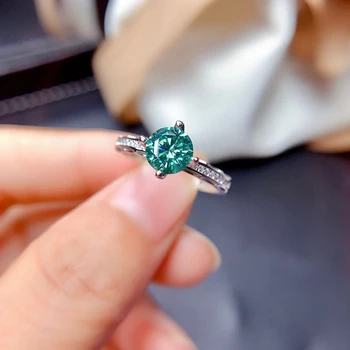 Naiste Roheline Moissanite Gemstone Mood Teemant Lihtne Sõrmus 925 Sterling Silver Fine Pulm Ehteid