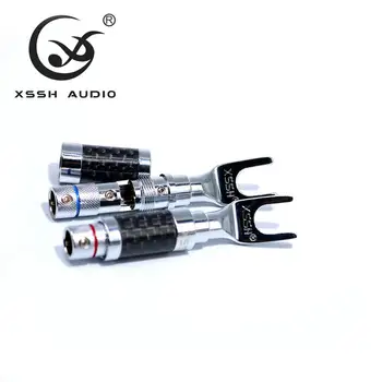 4tk 8pcs XSSH audio süsinikkiust Puhas Vask Roodiumi Pinnatud Kahvel AMP Kõlar 6.8 mm-Y kujuga Labidas Banana Pistik Pistik Pistik