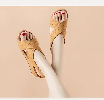 Naiste Sandaalid Suvel 2021 Õõnes Kiilud Sandaalid Naiste Vabaaja Nahast socofy Retro Velcro Sandalis naine, Pluss Suurus