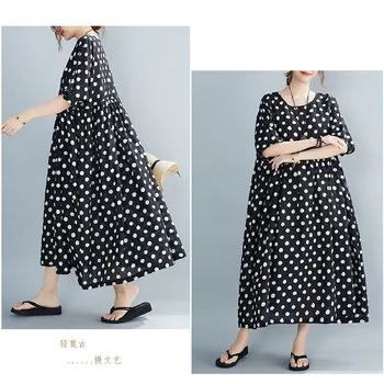 Lühikesed varrukad puuvill vintage Polka Dot kleidid naistele vabaaja lahti pikk naine suvine kleit elegantne riided 2021