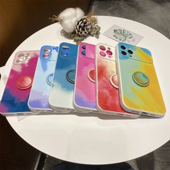 Kaamera Kaitse Ringi Seista Telefon Case For Iphone 12 11 Pro Max 12 Mini Xr, Xs max 8 7 Plus SE 2020 Rainbow Värvi Silikoonist Kate