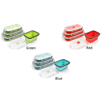 Kaasaskantav Ristkülikukujuline Silikoon Kokkupandav Lunch Box Kokkuklapitavad Toitu Hoida Värske Ladustamine Konteinerisse Eco-Sõbralik Lunchbox