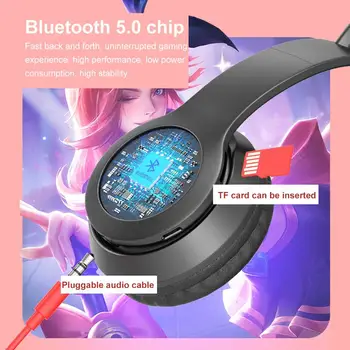 Bluetooth-5.0 Üle Kõrva Kõrvaklapid, Aktiivne Müra Tühistamise Juhtmega/juhtmeta Peakomplekti Kokkupandav Armas LED Kass Kõrva Paw 3,5 mm Pistik