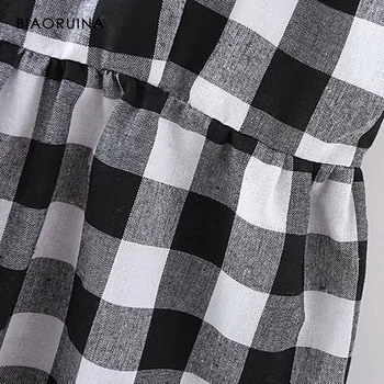 BIAORUINA Naiste Must-Valge, Klassikaline Ruuduline Varrukateta Kuhjuvate Pikk Kleit Naine Mugav Vintage Midi Kleit Vestido