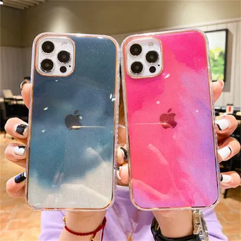 Ottwn Rainbow Värvi Glitter Telefon Case For iPhone 11 Pro 12 Pro Mini X-XR, XS Max 7 8 Plus SE 2020 Selge, Akvarell Kõva PC Kate