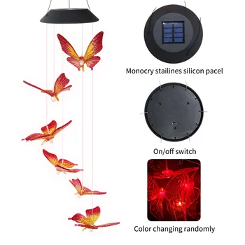 Led Solar Liblikas Tuul Chimes 7 Värvi Muutmine Tuul Mobiil Lamp Automaatne Tulede Aed Vurr Dekoratiivne Roosa & Kollane