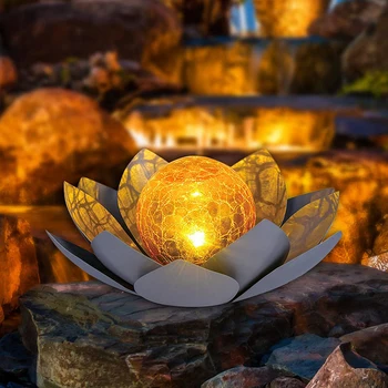 LED Solar Lotus Kerge Krakitud Klaasist Pall, Lamp on Veekindel Aed Kunst Lill, Lamp Aed Decor Väljas Lotus Muru Kerge Deco