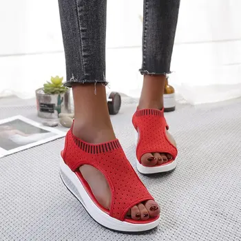 Pluss Suurus Naiste Sandaalid 2021 Mood Vabaaja Platvorm Sandaalid Naiste Kingad Mugavuse Suvel Pehme Sport Sandaalid Hingav Tossud