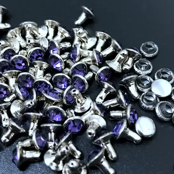 100Sets 6mm Tanzanite Lilla CZ+++ Rhinestone Kristallid Hõbedased Needid Nailhead Lilla Trukid Sobivad DIY Teha Tasuta Shipping