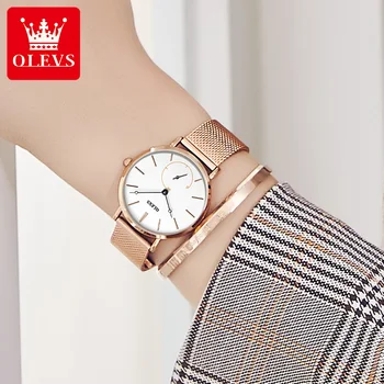 OLEVS Naiste Kellad Lihtne Mood Quartz Watch Top Brändi Daamid Kleit Reloj Mujer Roostevabast Terasest Võre Tõusis Kulla Tüdrukud Kell