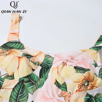 Qian Han Zi 2021 raja moe suvine kleit Seksikas Naiste Spagetid Rihm kleit Flower print ruffle kleit